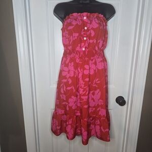 SHEIN Red and Pink Strapless Dress